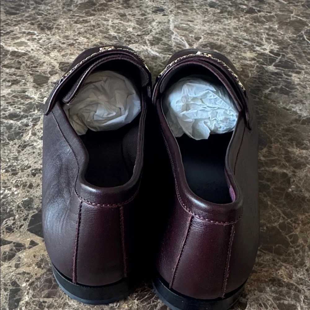 Christian louboutin mj moc flat merlot leather loafer flats mocassin sz 41.5